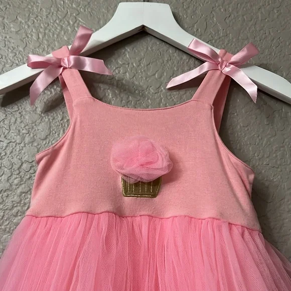 Kickee Pants Kids pink dress with tulle skirt and cupcake embroidery size 3T - Picture 2 of 8
